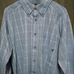 Ariat Light Blue Checkered Button Down Shirt